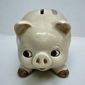 Vintage OMC Japan Pig Piggy Bank Otagiri Ceramic w/ Stopper Painted Glaze 1979